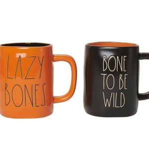 RAE DUNN Lazy Bones Born to Be Wild Halloween Mugs Cups Couple Set NEW 2 Set